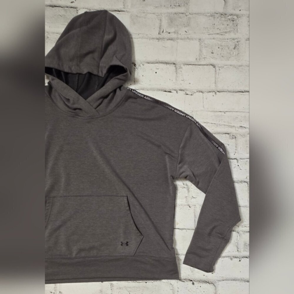 Under Armour Rival Terry Taped Pullover Hoodie Charcoal Gray Womens Large - Picture 6 of 11